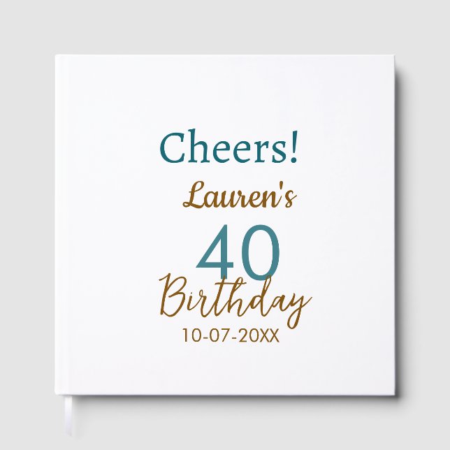Livro De Visitas Cheers 40th birthday name date brown turquoise sim (Frente)