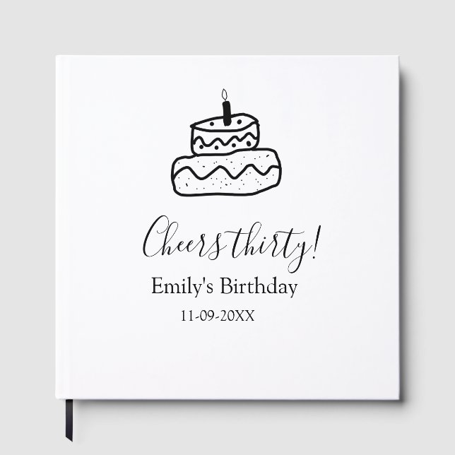 Livro De Visitas Cheers thirty birthday cake black scribble hand (Frente)