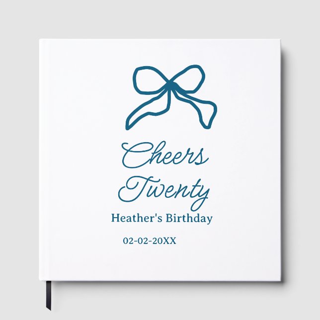Livro De Visitas Cheers twenty blue birthday bow name date boho ret (Frente)