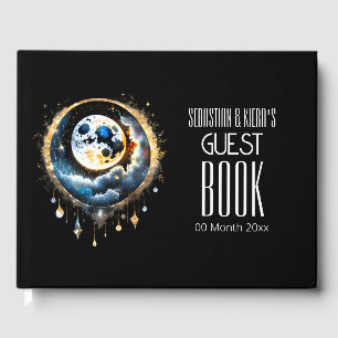 Livro De Visitas Cheio lua celestial dourado negro azul luna chic