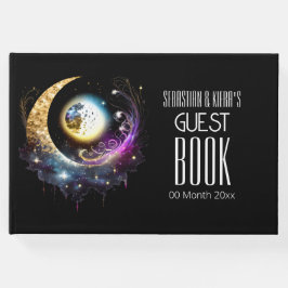 Livro De Visitas Cheio lua celestial magenta negra estrelada noite 