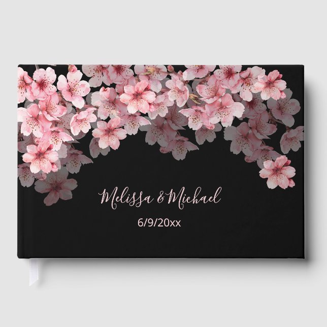 Livro De Visitas Cherry Blossom Pink Black Wedding (Frente)