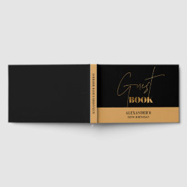 Livro De Visitas Chic Black and Dourado Script Birthday Obrigado