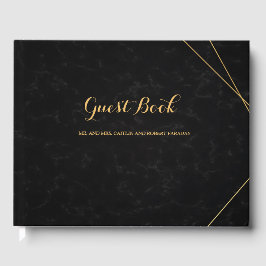 Livro De Visitas Chic Black & Dourado convidado de quadros geométri