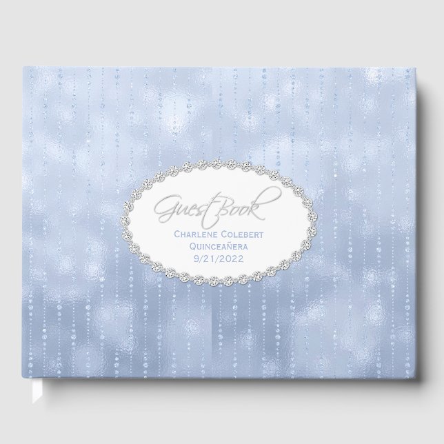 Livro De Visitas Chic Blue Satin Look Quinceañera (Frente)