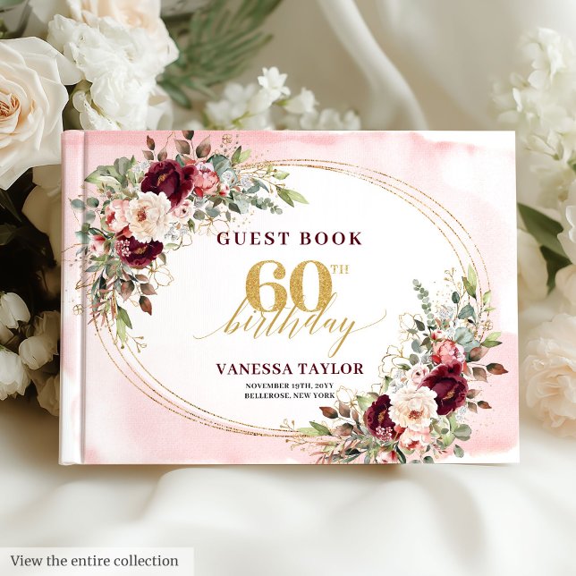 Livro De Visitas Chic Boho Burgundy Gold Roses 60th Birthday Book (Chic Boho Burgundy Gold Roses 60th Birthday)