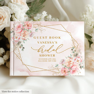 Livro De Visitas Chic Boho Rosa Bege Dourado Brilho Chá de Noiva