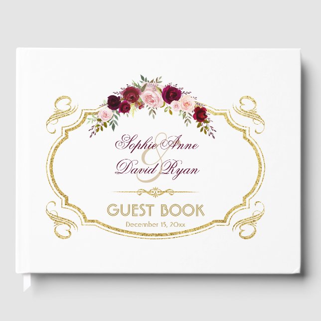 Livro De Visitas Chic Burgundy Marsala Casamento outono Floral (Frente)