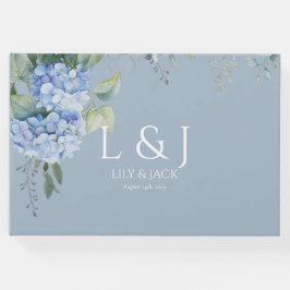 Livro De Visitas Chic Dusty Blue Floral Hydrangea Casamento Guestbo