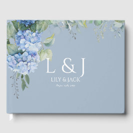 Livro De Visitas Chic Dusty Blue Floral Hydrangea Casamento Guestbo