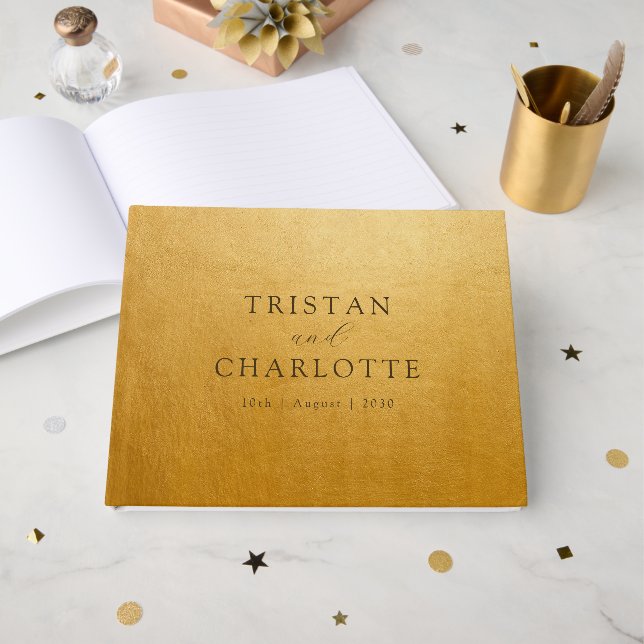 Livro De Visitas Chic Elegante Personalizado Dourado (Frente aberta)