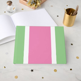 Livro De Visitas Chic Faixas Largas de Corrida Rosa Branco em Verde