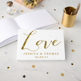 Livro De Visitas Chic Faux Gold Foil Amor Casamento Personalizado