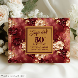 Livro De Visitas Chic Marsala Blush Douradas Flores 50º Aniversário
