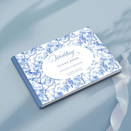 Livro De Visitas Chic Navy Blue Floral Toile Roses Guest Book