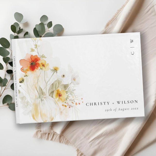 Livro De Visitas Chic Pastel Wildflower Pumpkin Watercolor Casament (Criador carregado)