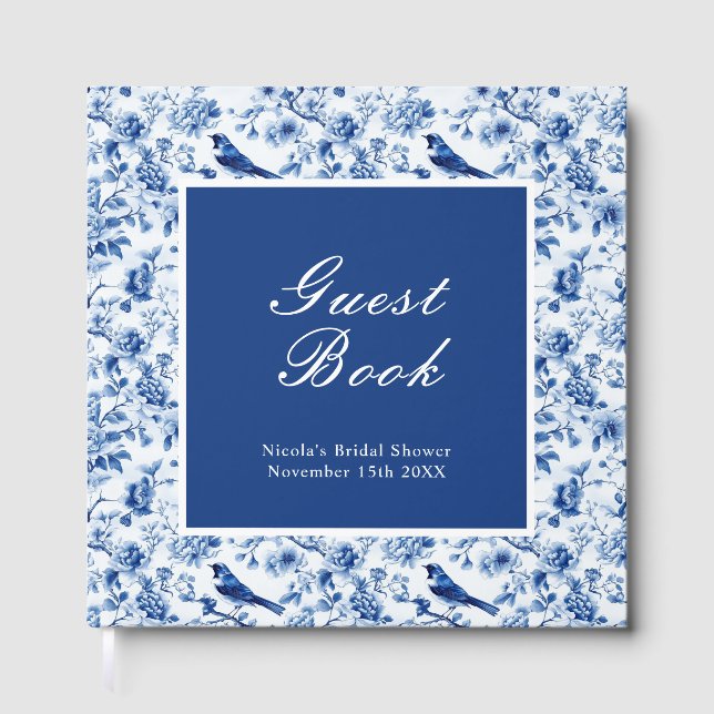 Livro De Visitas Chinoiserie Blue Birds and Flowers Bridal Shower (Frente)