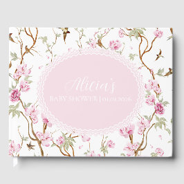 Livro De Visitas Chinoiserie Watercolor Florals Girl Chá de fraldas