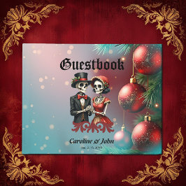 Livro De Visitas Christmas Bone Romance, A festive skeleton couple.