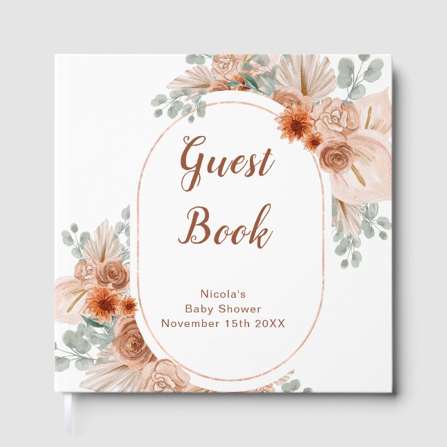 Livro De Visitas Chuva de Bebê Boho Terracotta Grama Pampas (Frente)