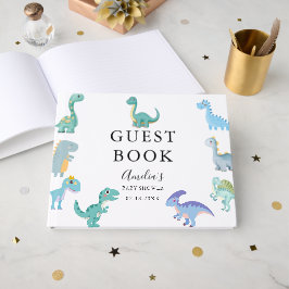 Livro De Visitas Chuva de Bebê de Dinossauro Elegante Branco