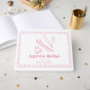 Livro De Visitas Chuva de Bebê de Esqui Desenhada à Mão Rosa