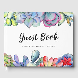 Livro De Visitas Chuva de bebê em aquarela de cactus suculento