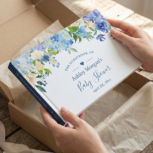 Livro De Visitas Chuva de Bebê Floral Aquarela Hortênsia Azul
