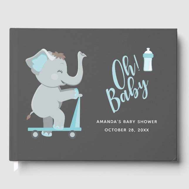 Livro De Visitas Chuva de Bebê Menino Elefante Fofo (Frente)