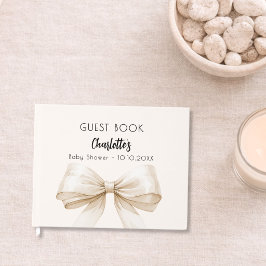 Livro De Visitas Chuva de bebê neutra em tons de bege creme com laç