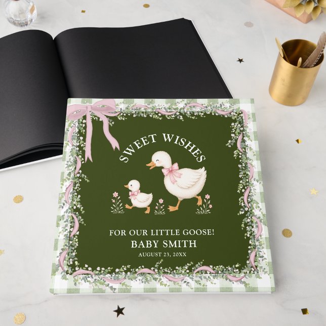 Livro De Visitas Chuva de Bebê Silly Goose Rosa Xadrez (Criador carregado)
