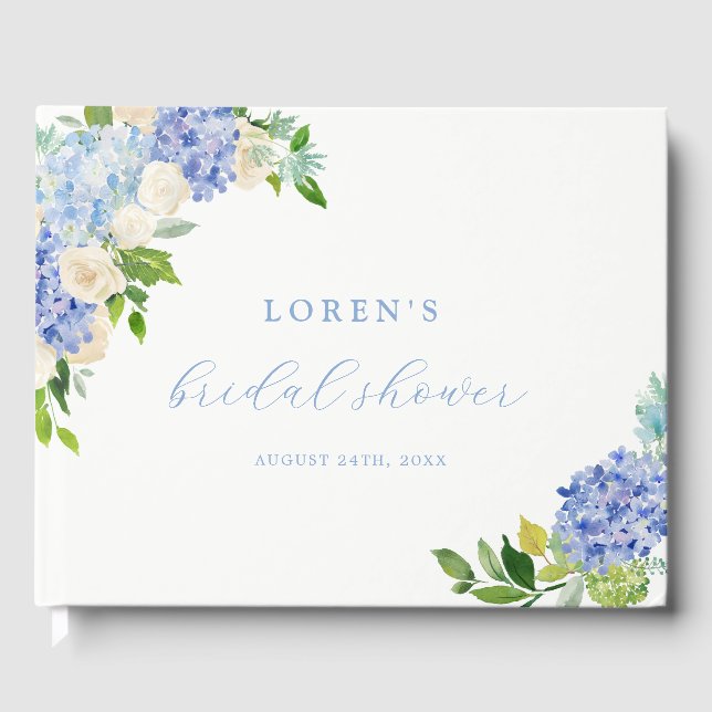 Livro De Visitas Chuva de Noiva Blue Flowers Hydrangea (Frente)