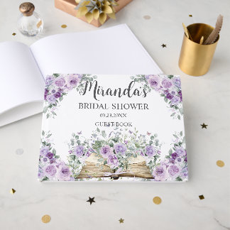 Livro De Visitas Chuva de Noiva Capítulo Novo Floral Vintage Roxo