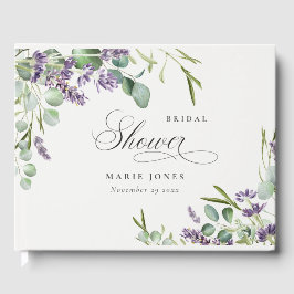 Livro De Visitas Chuva de Noiva de Lavanda Eucalipto Folhagem Folha