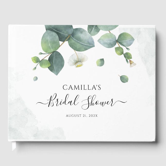 Livro De Visitas Chuva de Noiva em Eucalyptus Script Watercolor (Frente)