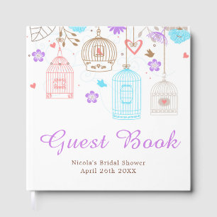 Livro De Visitas Chuva de Noiva Floral Elegante Roxo e Azul