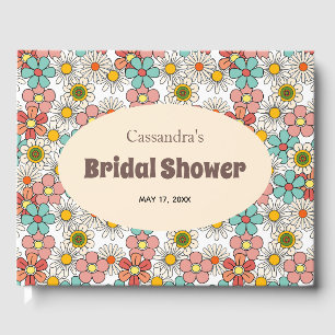 Livro De Visitas Chuva de Noiva Retro Hippie Groovy Flor