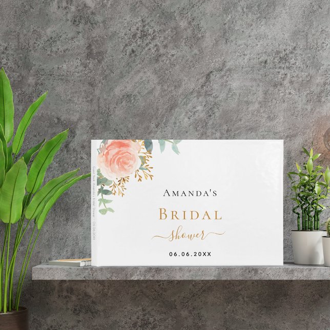 Livro De Visitas Chuva de presentes rosa dourado flores rosa nome (Criador carregado)