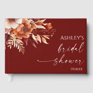 Livro De Visitas Chuva Floral Marrom Burgundy Enferrujada Noivado