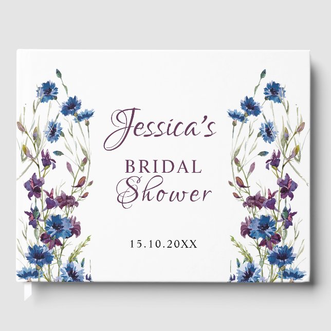 Livro De Visitas Chuva Real Azul Roxo Bridal Shower (Frente)