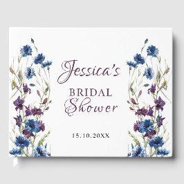 Livro De Visitas Chuva Real Azul Roxo Flor Bridal Shower
