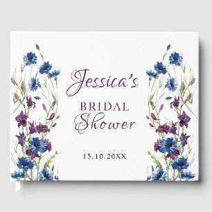 Livro De Visitas Chuva Real Azul Roxo Flor Bridal Shower