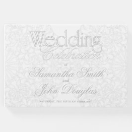 Livro De Visitas Cinza de rendas elegante e minimalista branco