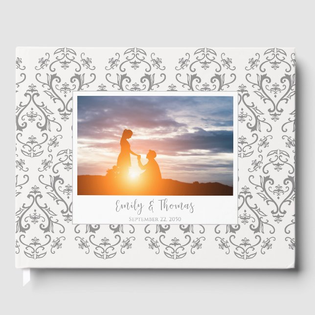 Livro De Visitas Cinza Elegante de Casamento Clássico (Frente)