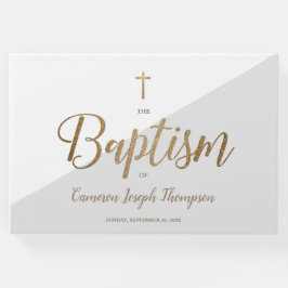 Livro De Visitas Cinza Elegante de ouro cruzado Bebê Batismo