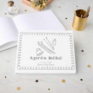 Livro De Visitas Cinza Mão Desenhada Ski Após Bebê Chuvada de Bebê