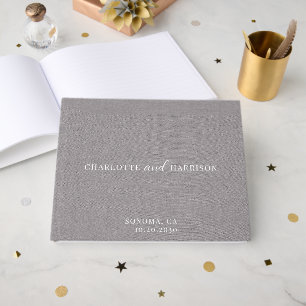 Livro De Visitas Cinzas Elegante Faux Linen Monograma