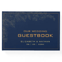Citação de Casamento Azul Naval Dourado Retro Mode