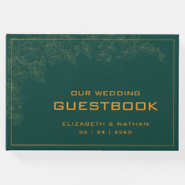 Livro De Visitas Citação de Casamento Verde Elegante Retro Emerald