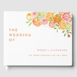 Livro De Visitas Citrus Watercolor Weding Monograma Guest Book